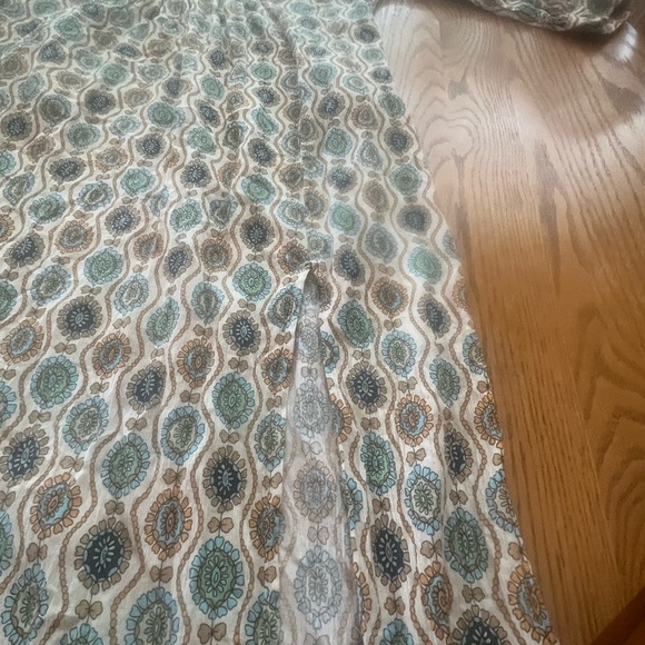 Rue de Femme Caftan Long Maxi Dress Double Front Slit Sand L V-Neck Pockets - Picture 7 of 16